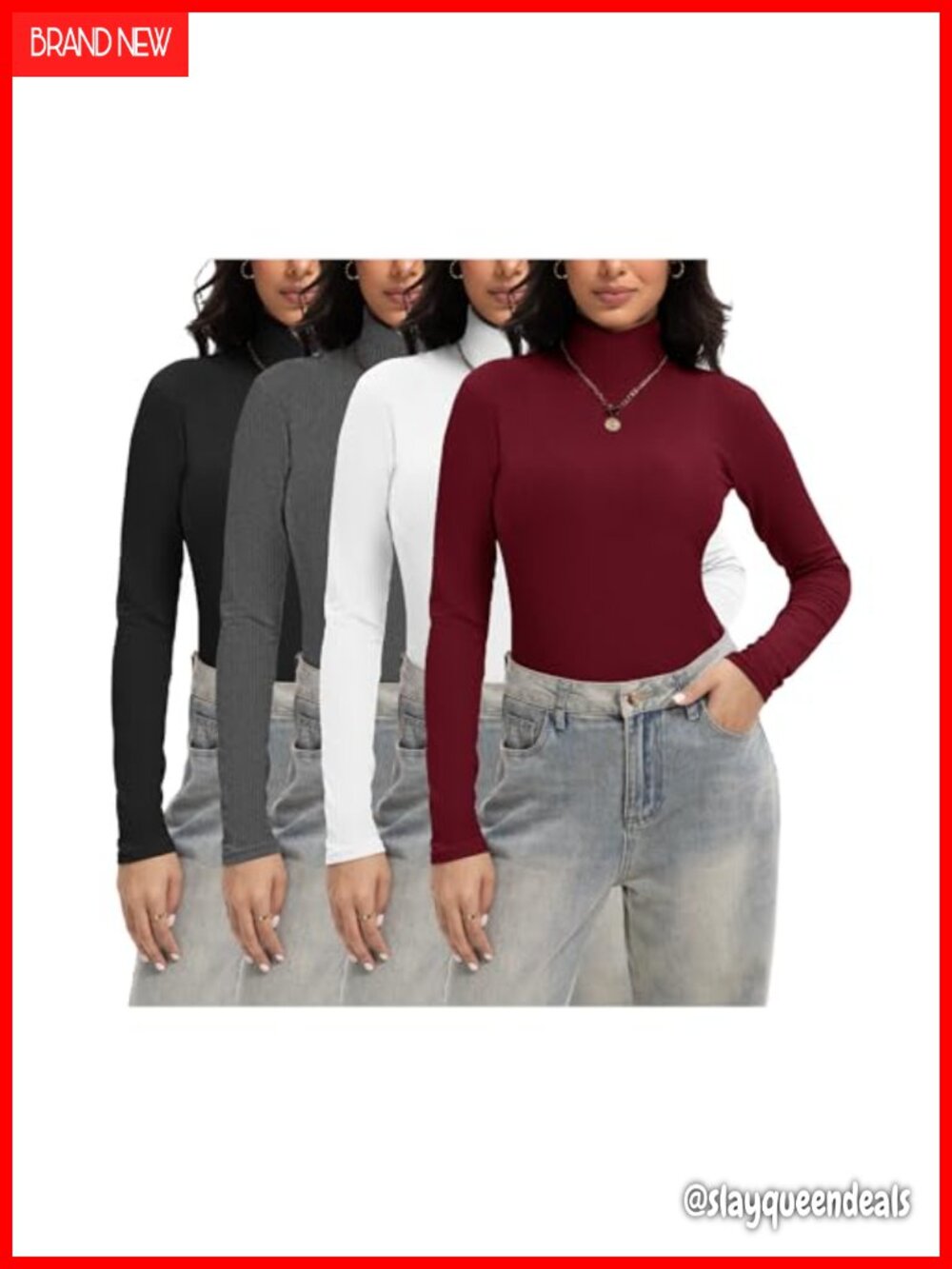 4 Pack Women's Ribbed Turtleneck Long Sleeve Slim Fit Sweater